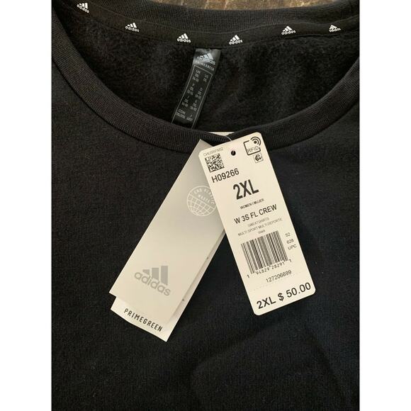 Adidas Primegreen Women's Fleece Loose Cropped 3-Stripes Sweatshirt 2XL Black - Picture 4 of 10